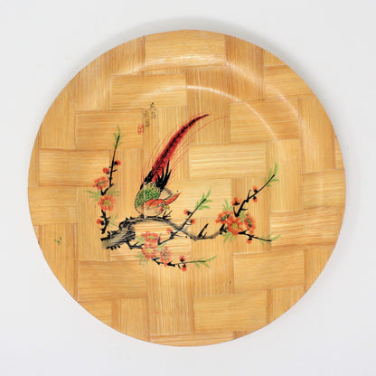Decorative Plate, Oriental Bird, Bamboo Hand Painted Plate, Vintage