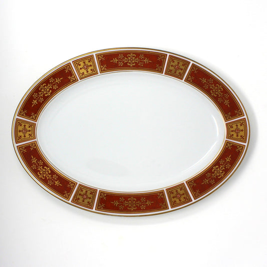 Serving Platter, Sango, Cumberland Pattern, Gold & Rust Red Panels, Vintage Japan 12"