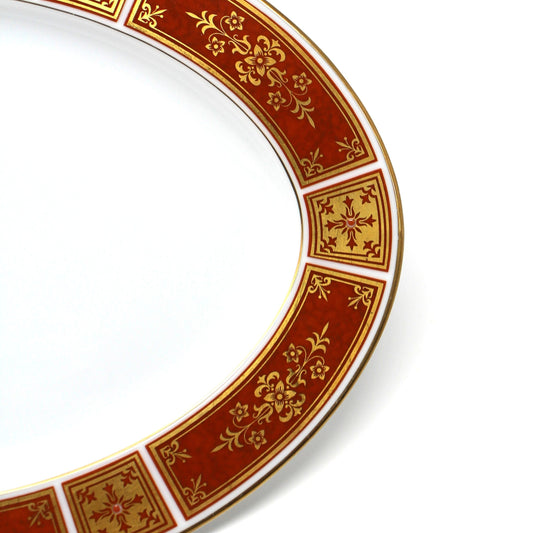 Serving Platter, Sango, Cumberland Pattern, Gold & Rust Red Panels, Vintage Japan 12"