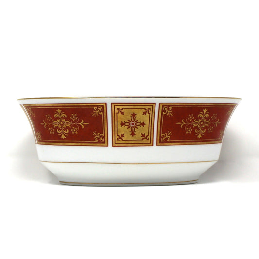 Serving Bowl, Sango, Cumberland Pattern, Oval, Gold & Rust Red Panels, Vintage Japan