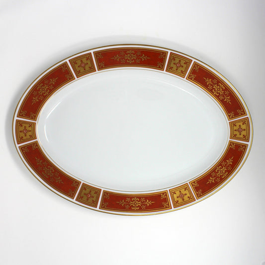 Serving Platter, Sango, Cumberland Pattern, Gold & Rust Red Panels, Vintage Japan 16"