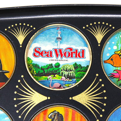 Tray, Drink Serving Tray, Sea World Souvenir, Midcentury Barware, Drink Caddy, Vintage