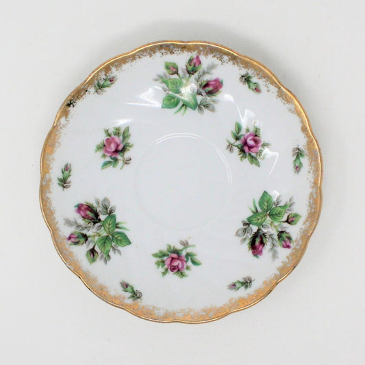 Saucers, Fred Roberts Co, Moss Rose Pink Roses, Vintage