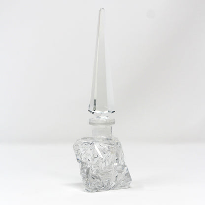 Perfumed Bottle, Cut Crystal, Art Deco Triangle Shaped, Tall Pointed Stopper, Vintage Collectible