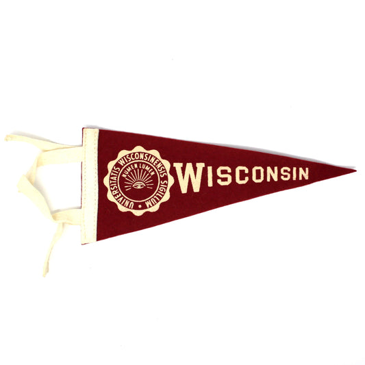 Pennant, School Pennant, University of Wisconsin Collectible, Wool Felt, Vintage 8.75"
