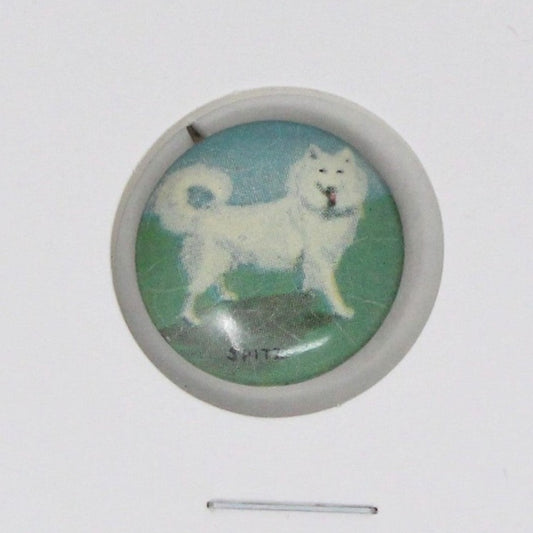 Pinback,  Mini Pinback Button, German Spitz Dog, Tin Lithograph, Vintage
