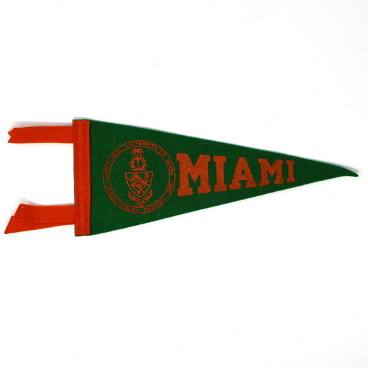 Pennant, School Pennant, University of Miami Collectible, Wool Felt, Vintage 8.75"