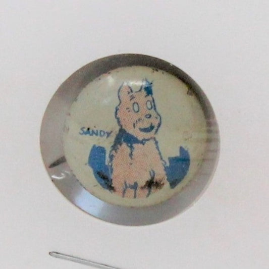 Pinback, Mini Pinback Button, Kellogg's PEP Pin, Sandy Dog from Little Orphan Annie, Tin Lithograph, Vintage