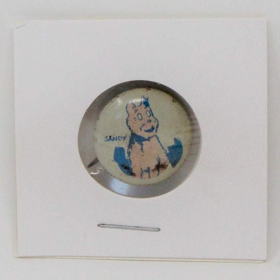 Pinback, Mini Pinback Button, Kellogg's PEP Pin, Sandy Dog from Little Orphan Annie, Tin Lithograph, Vintage