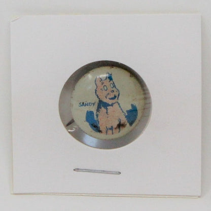 Pinback, Mini Pinback Button, Kellogg's PEP Pin, Sandy Dog from Little Orphan Annie, Tin Lithograph, Vintage