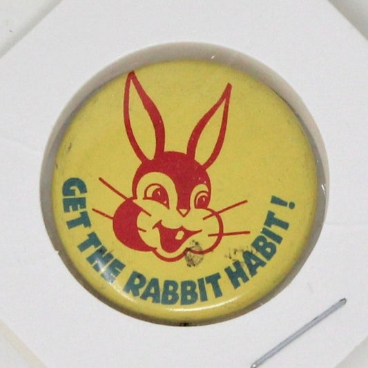 Pinback, Mini Pinback, Bunny Bread, Get the Rabbit Habit! Pin Button, Vintage, SOLD