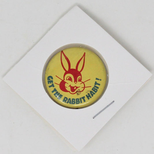 Pinback, Mini Pinback, Bunny Bread, Get the Rabbit Habit! Pin Button, Vintage, SOLD