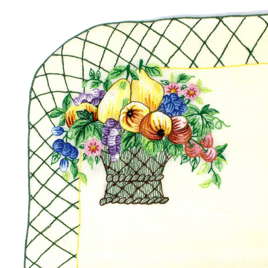 Placemats and Napkins Set, Villeroy & Boch Basket Garden, Embroidered Fabric / Cloth, Fruit & Flowers Basket, Set for Four (8 Pcs), Vintage
