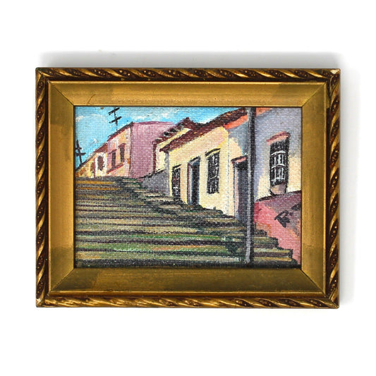 Painting Original Oil, Amateur Art, Old San Juan Puerto Rico Backstreet, Framed, Vintage