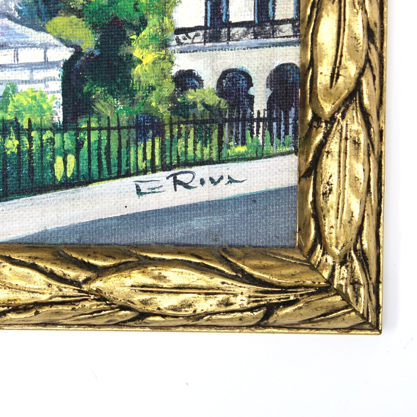 Painting Original Oil, Amateur Art, Town Church / Old Mission with Bell Towers, Framed, Vintage