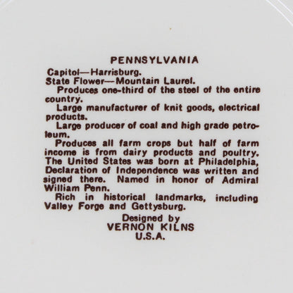 Decorative Plate, Souvenir State Collectors Plate, Vernon Kilns, Pennsylvania Plate, Vintage