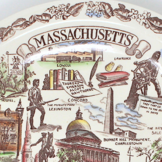 Decorative Plate, Souvenir State Collectors Plate, Vernon Kilns, Massachusetts Plate, Vintage
