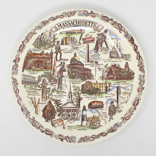 Decorative Plate, Souvenir State Collectors Plate, Vernon Kilns, Massachusetts Plate, Vintage