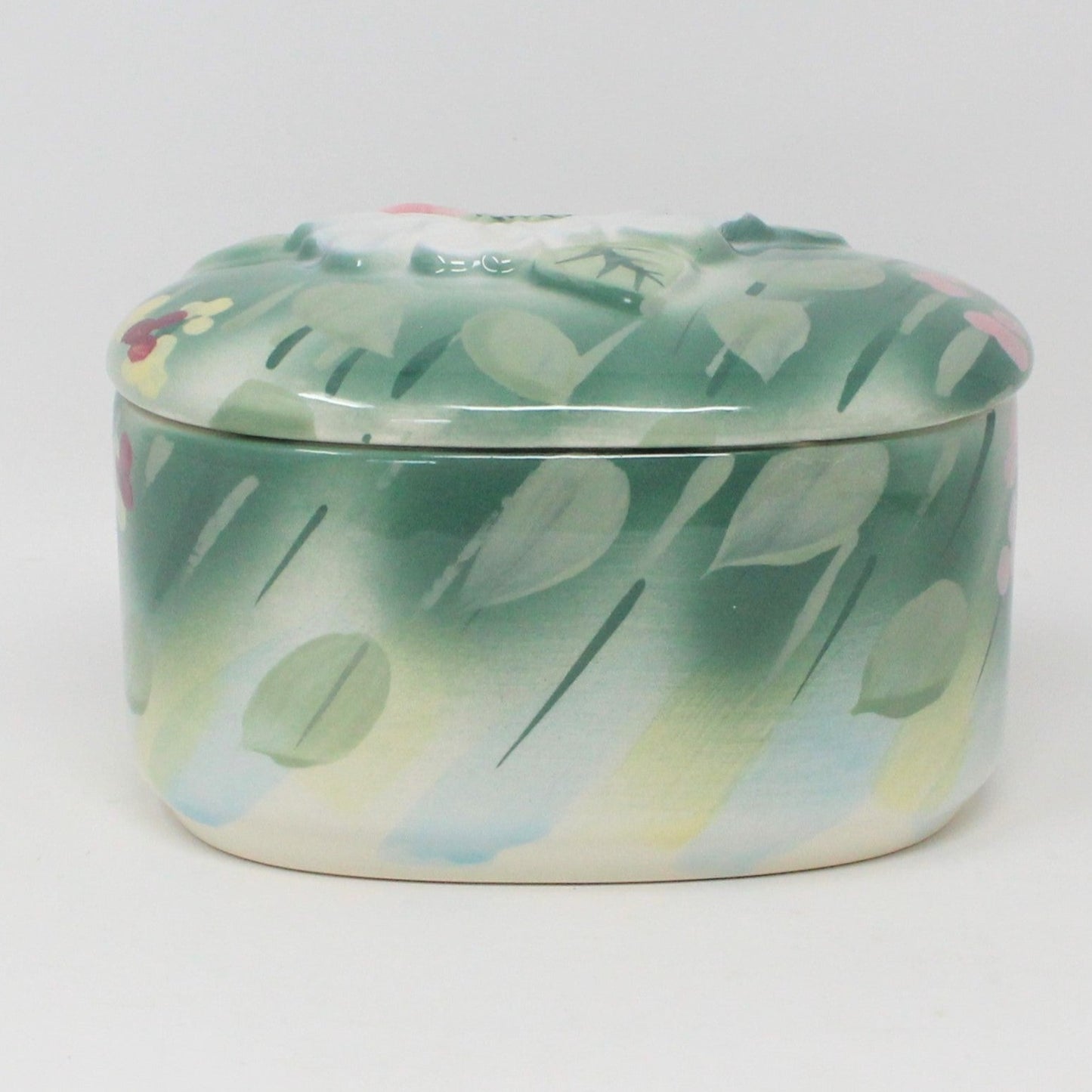 Trinket Box & Tray, Vanity Set, Vohann of California, Camille Green Floral, Vintage
