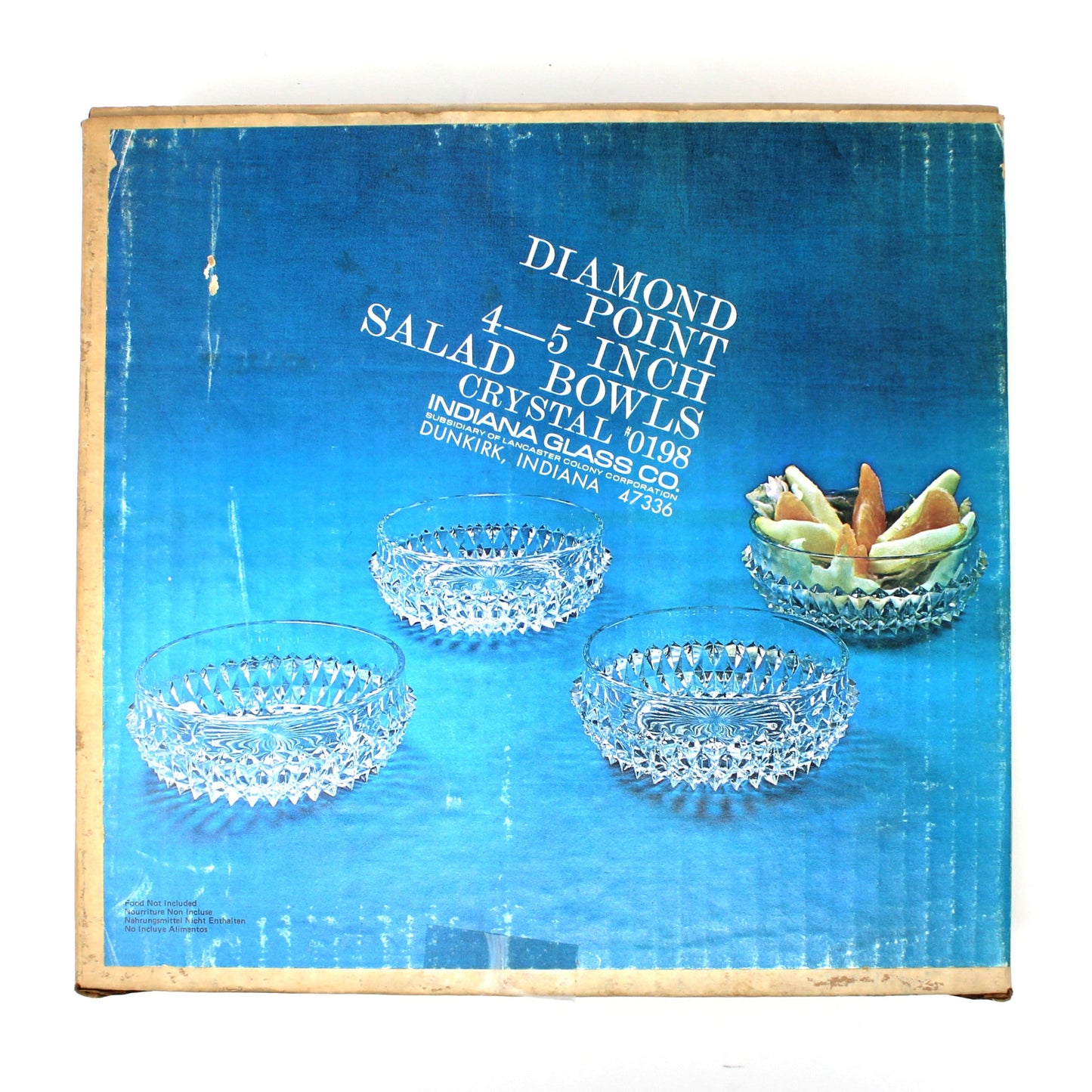 original box from Indiana Glass set of four salad diamond point bowls