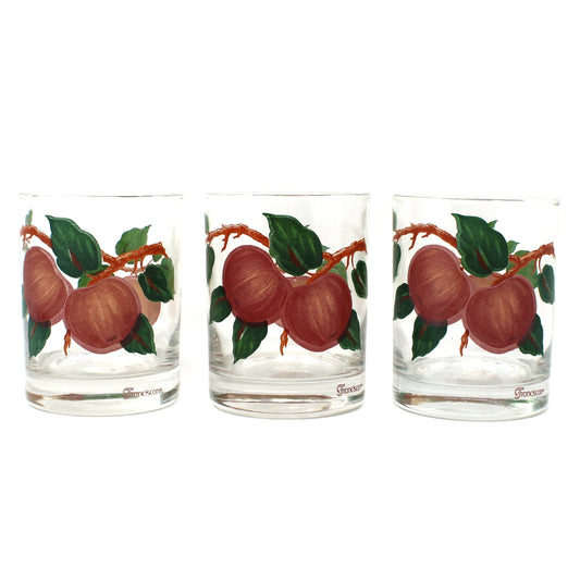 Three glass tumblers with apple design, Franciscan Apple Double Old Fashioned glasses