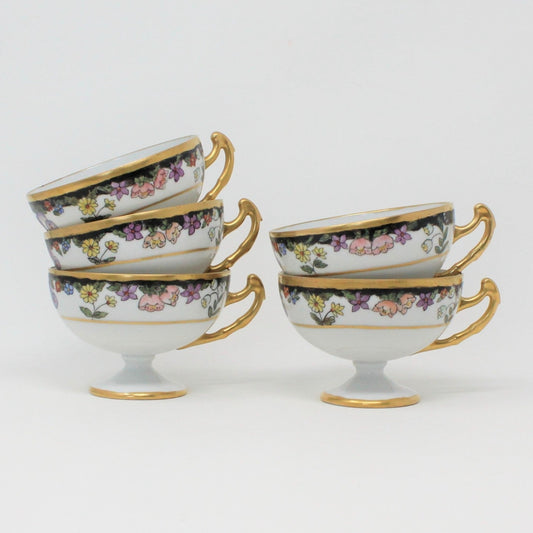 Teacups, EPIAG, Hand Painted Florals, Set of 5, Czechoslovakia, Vintage