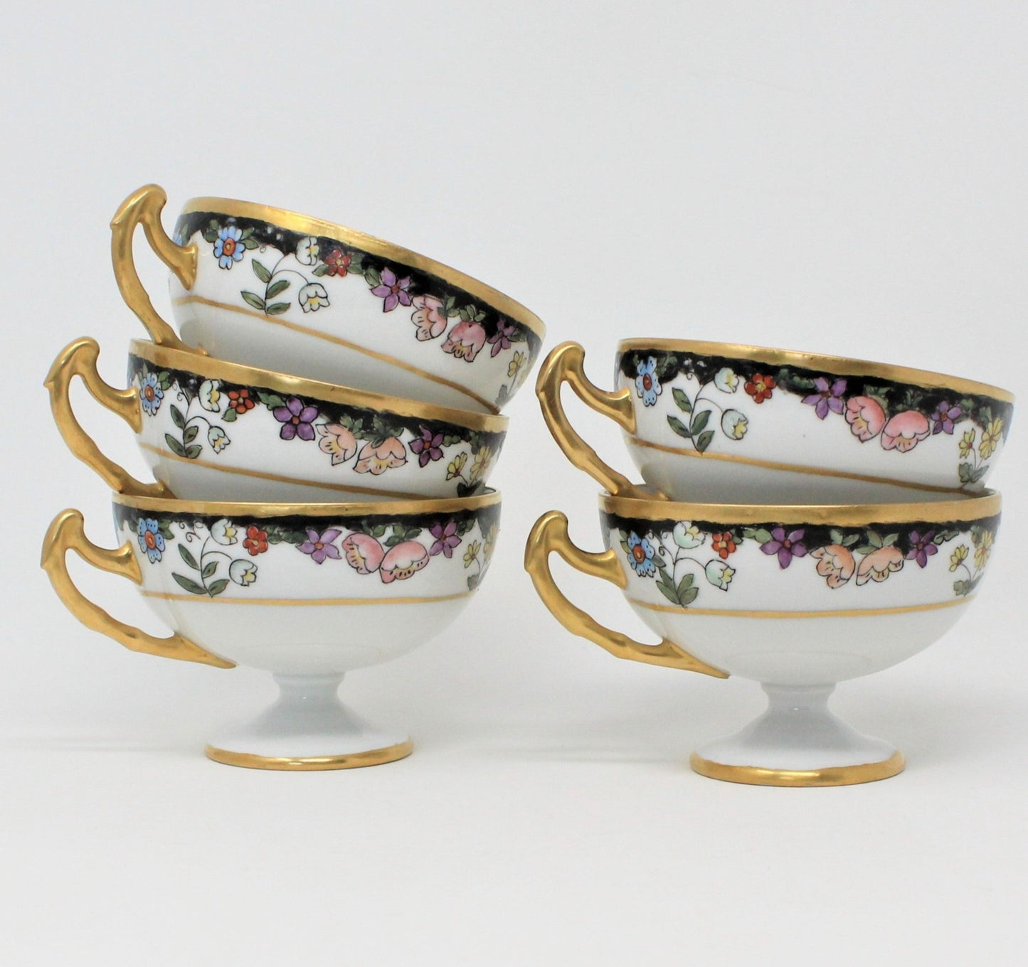 Teacups, EPIAG, Hand Painted Florals, Set of 5, Czechoslovakia, Vintage