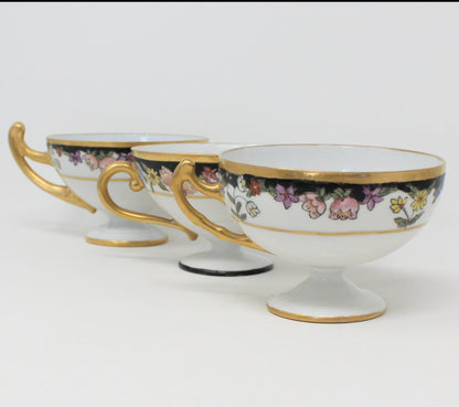 Teacups, EPIAG, Hand Painted Florals, Set of 5, Czechoslovakia, Vintage