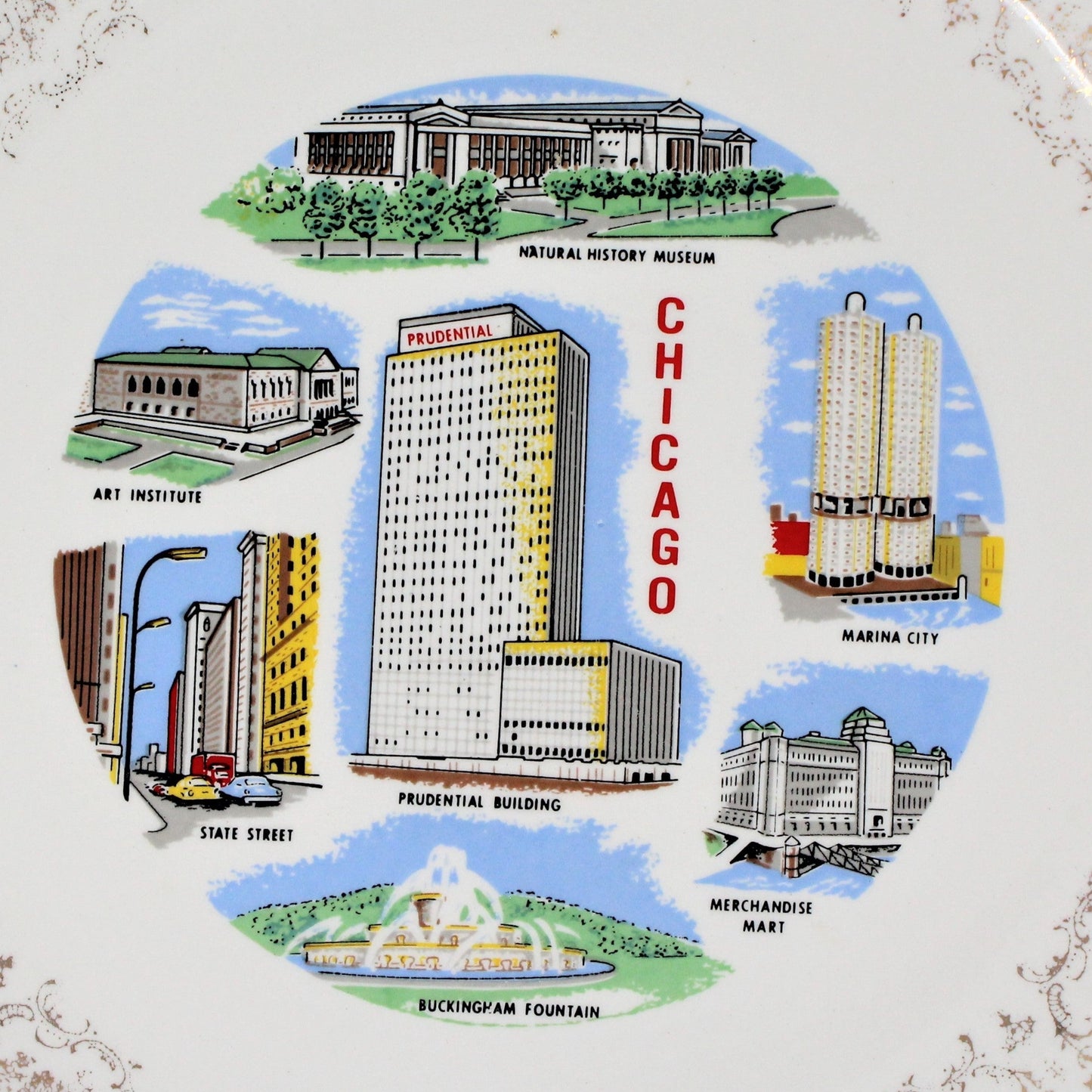 Decorative Plate, Souvenir Collectors Plate, City of Chicago, Vintage 1960's