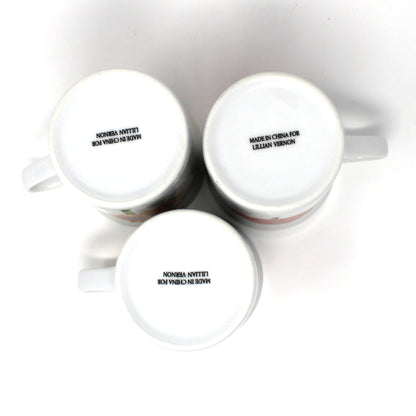 Bottom view of vintage mugs by Lillian Vernon.