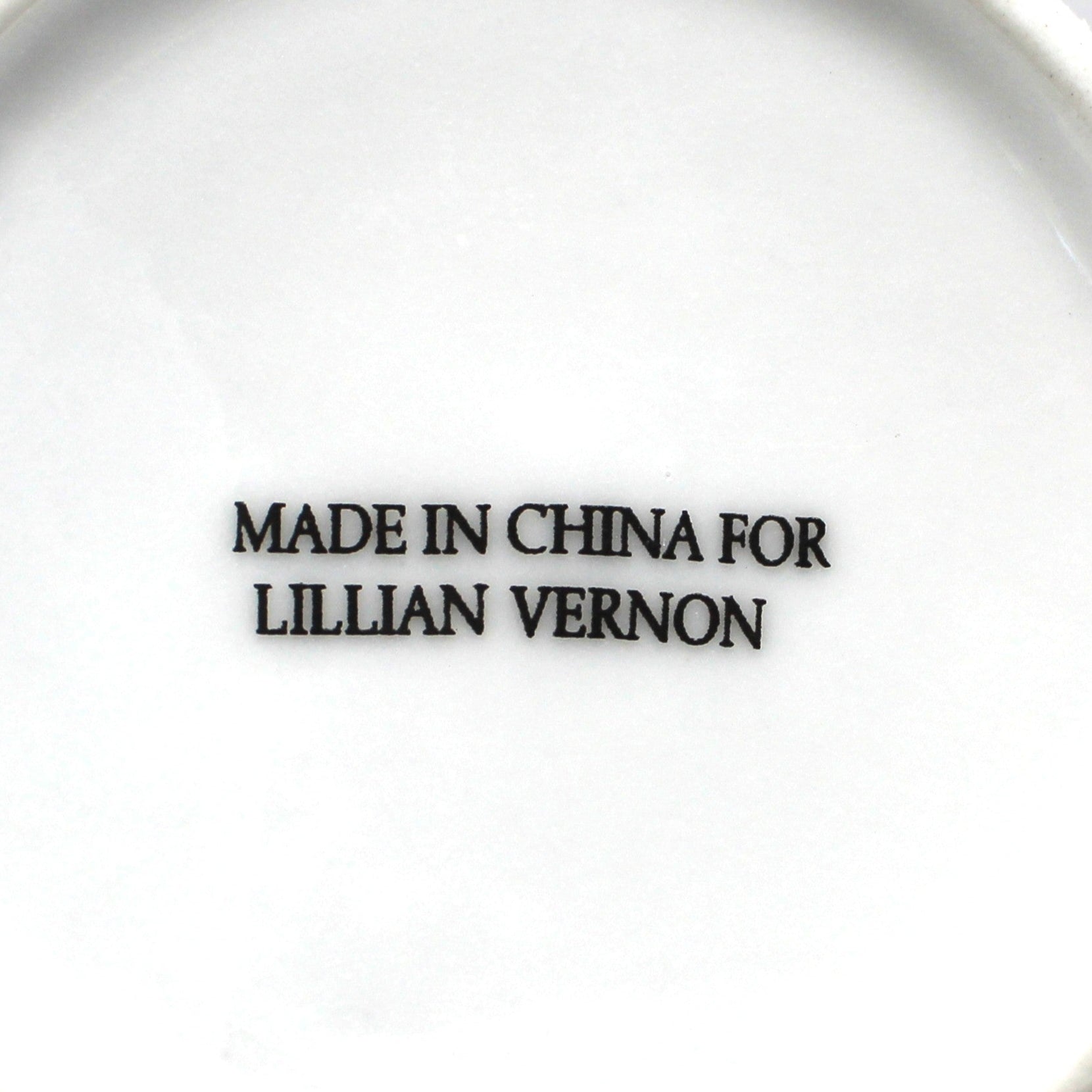 Backstamp on porcelain mug from LILLIAN VERNON' text 