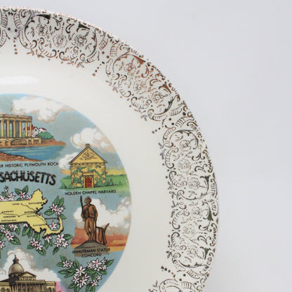 Decorative Plate, Souvenir State Collectors Plate, Massachusetts, Vintage 1950's
