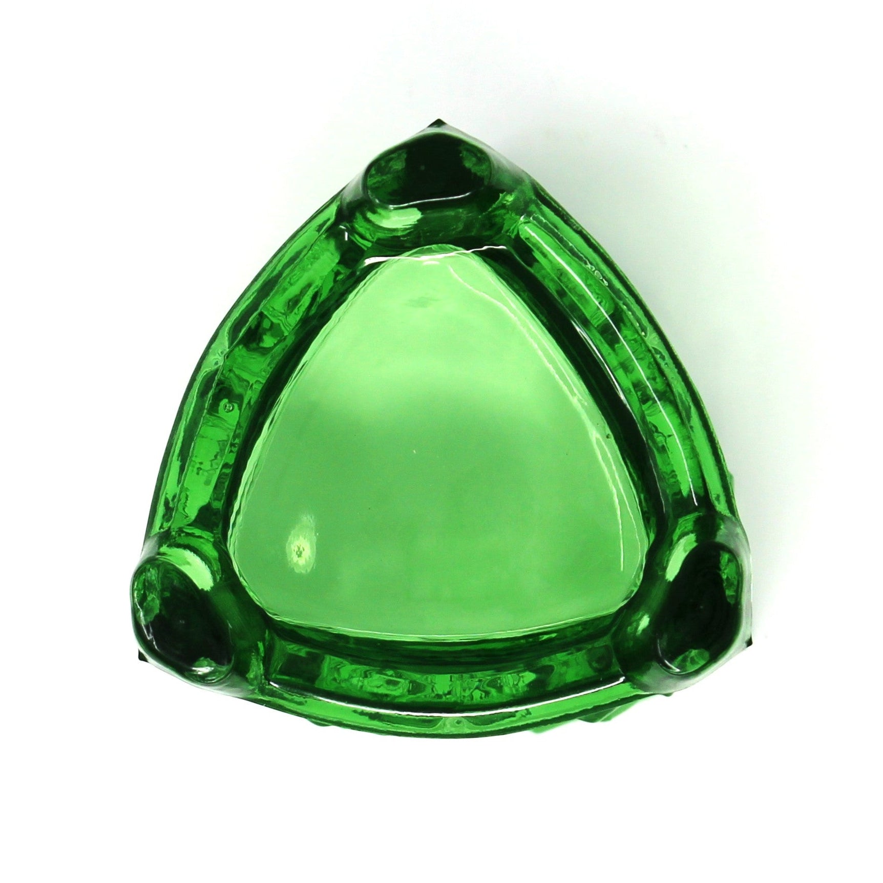 Bottom view of green glass vintage toothpick holder