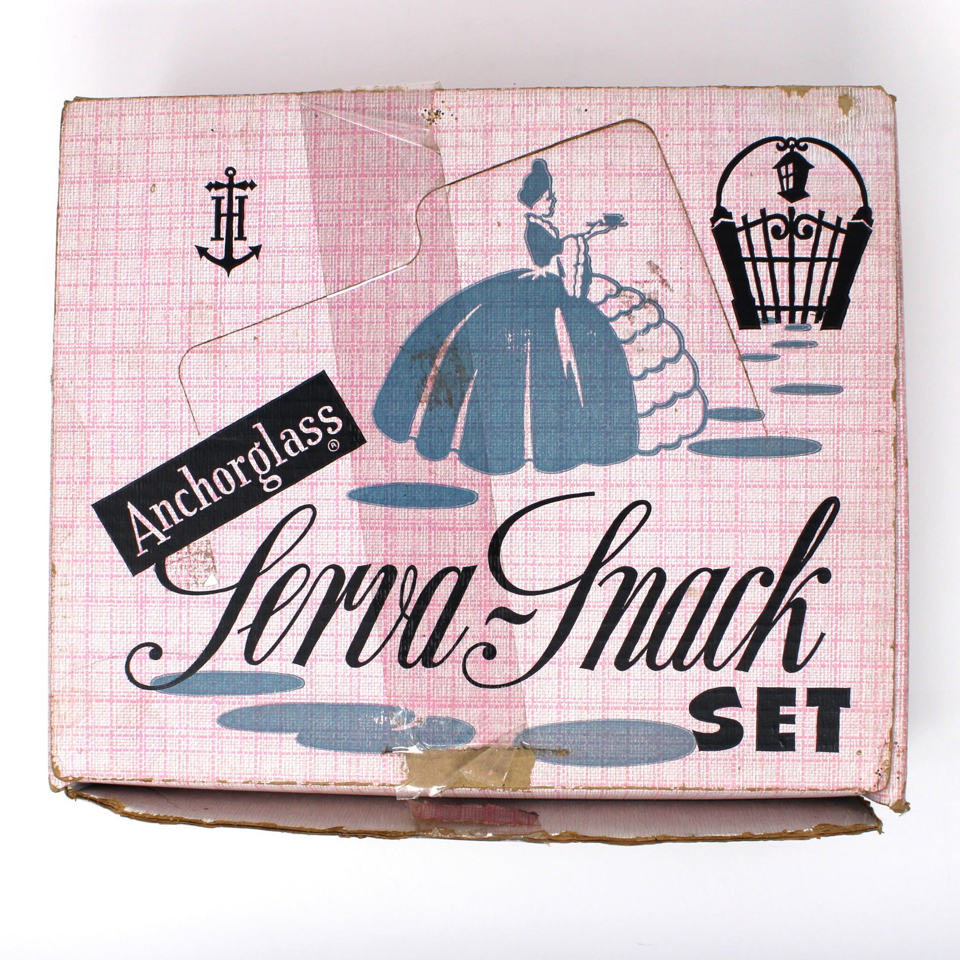 Original box from Anchor Hocking Serva-Snack Set in Colonial Lady pattern.