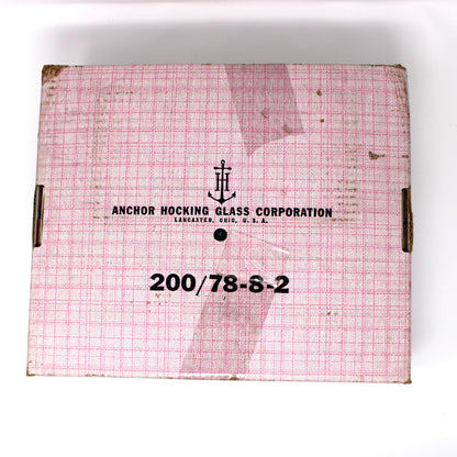Bottom view of pink box from Anchor Hocking showing text and a logo.