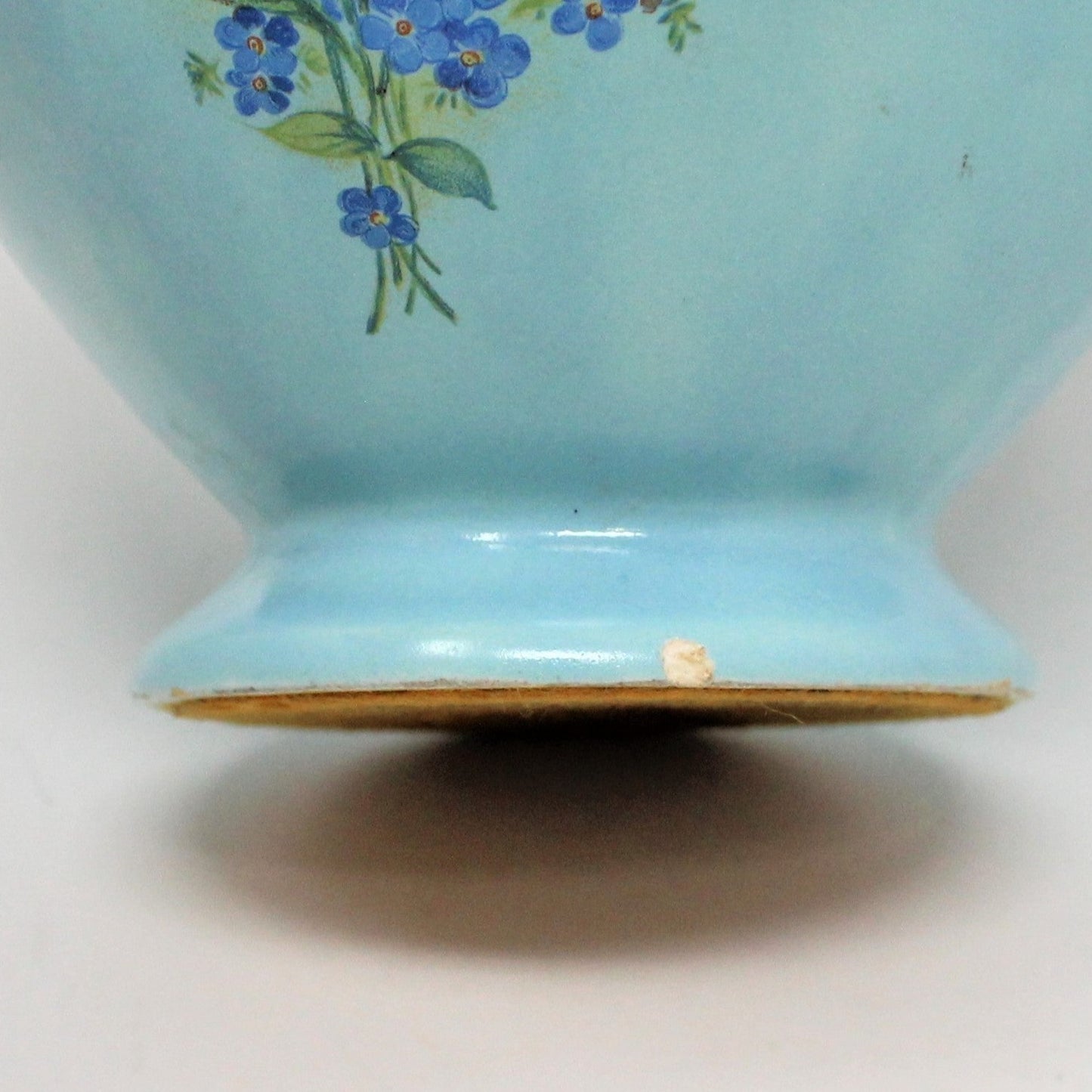 Pitcher, Floral Forget Me Not Decal on Robins Egg Blue Ceramic, Vintage