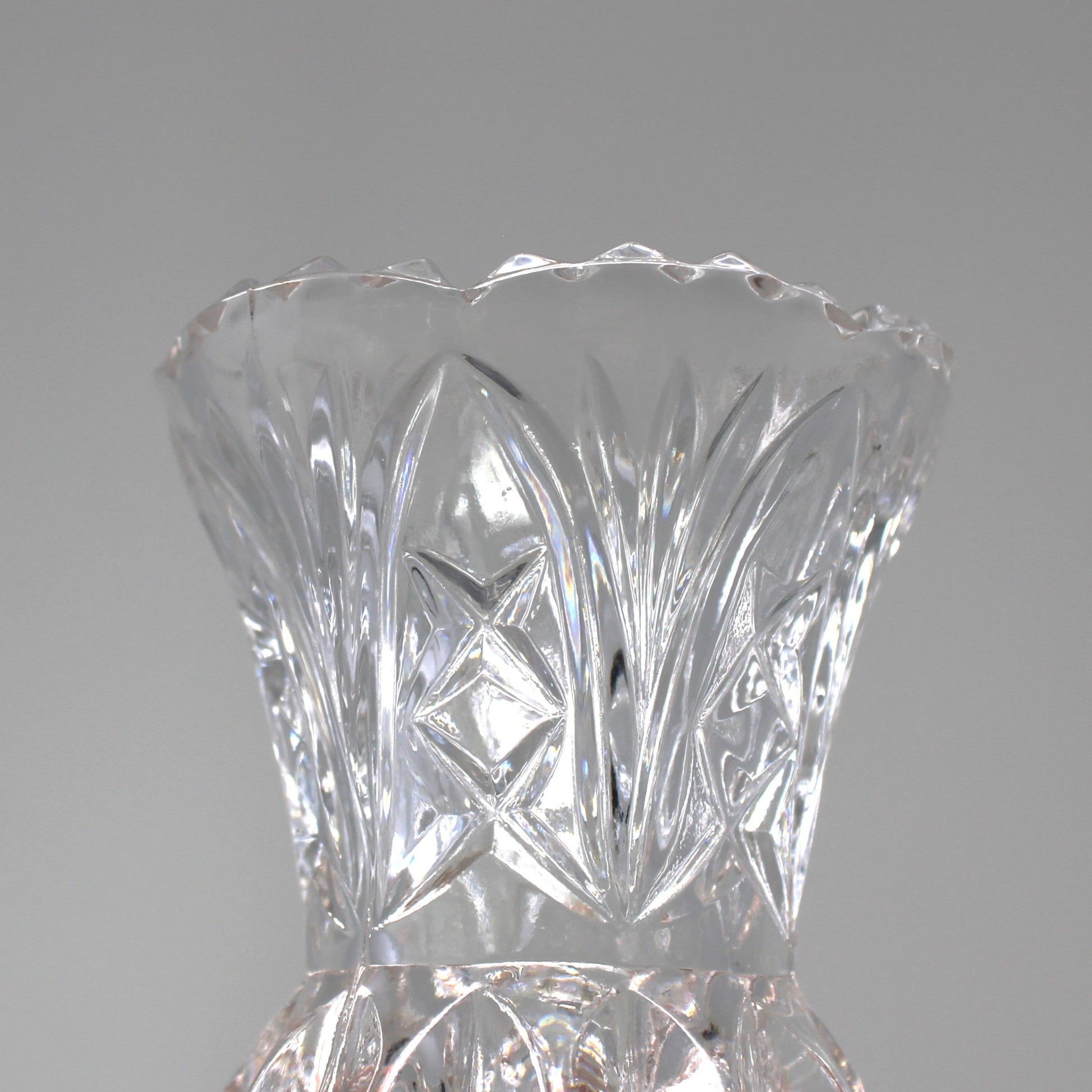 Close up view of intricate pattern on cut crystal toothpick holder by Zajekar.  
