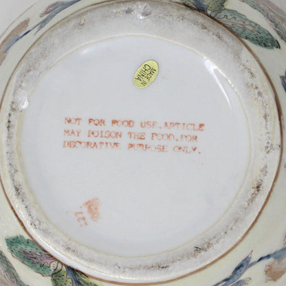Planter, Oriental Fish Bowl, Porcelain Enamel Pink Floral, Vintage