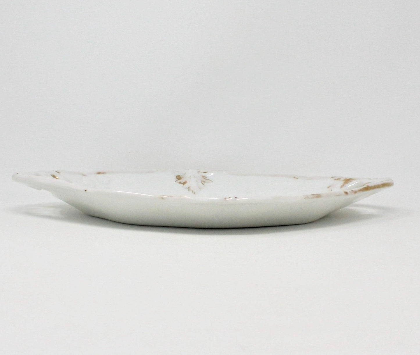 Serving Platter, White with Gold Leaves, Built in Handles, Vintage Ceramic 12"