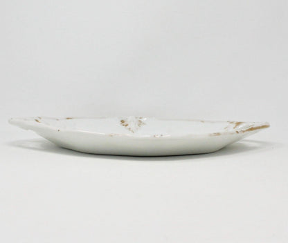 Serving Platter, White with Gold Leaves, Built in Handles, Vintage Ceramic 12"