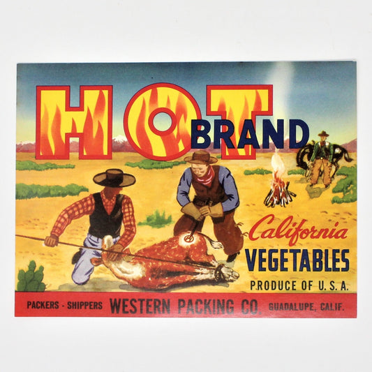 Crate Label, Hot Brand California Vegetables, Western Packaging CA, 7" Vintage, 1950's