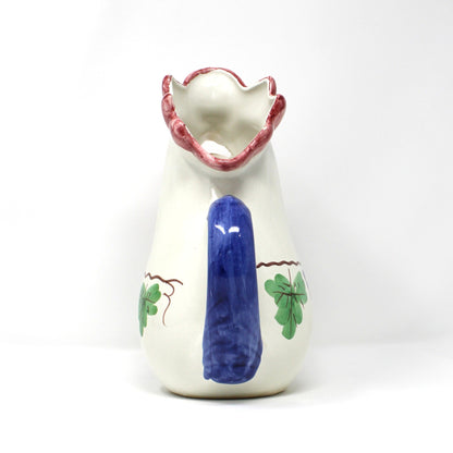 Back view of rooster-shaped pitcher. Italian Vietri ceramic.  