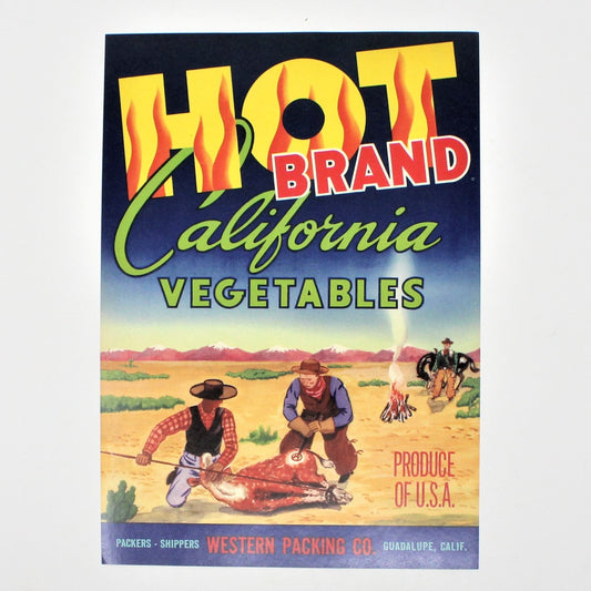 Crate Label, Hot Brand California Vegetables, Western Packaging CA, 10" Vintage, 1950's