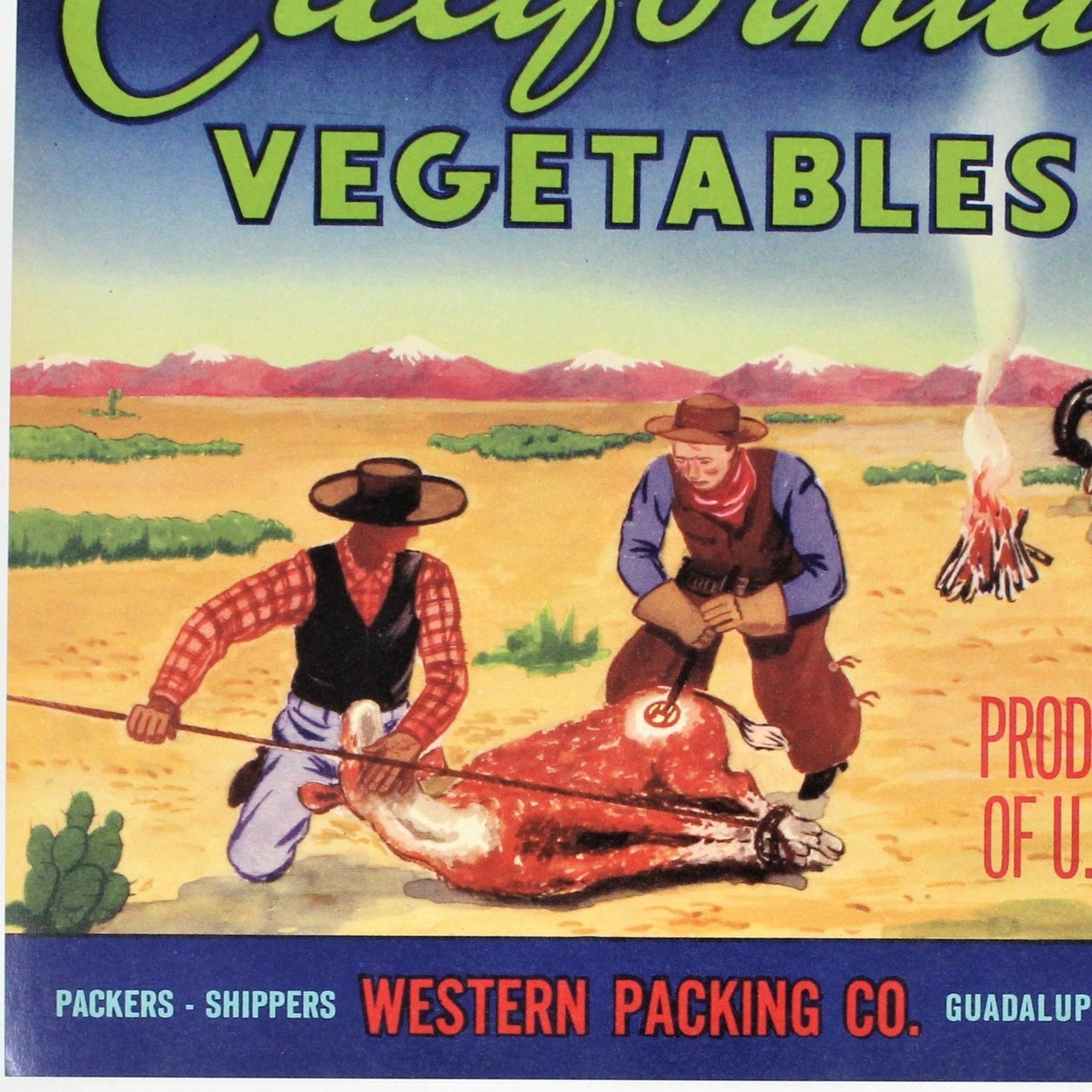 Crate Label, Hot Brand California Vegetables, Western Packaging CA, 10" Vintage, 1950's