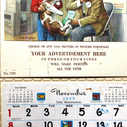 Vintage calendar, salesman sample with Frances Tipton Hunter illustration.  Boy with dog wanting to enter Dog Show, November 1959