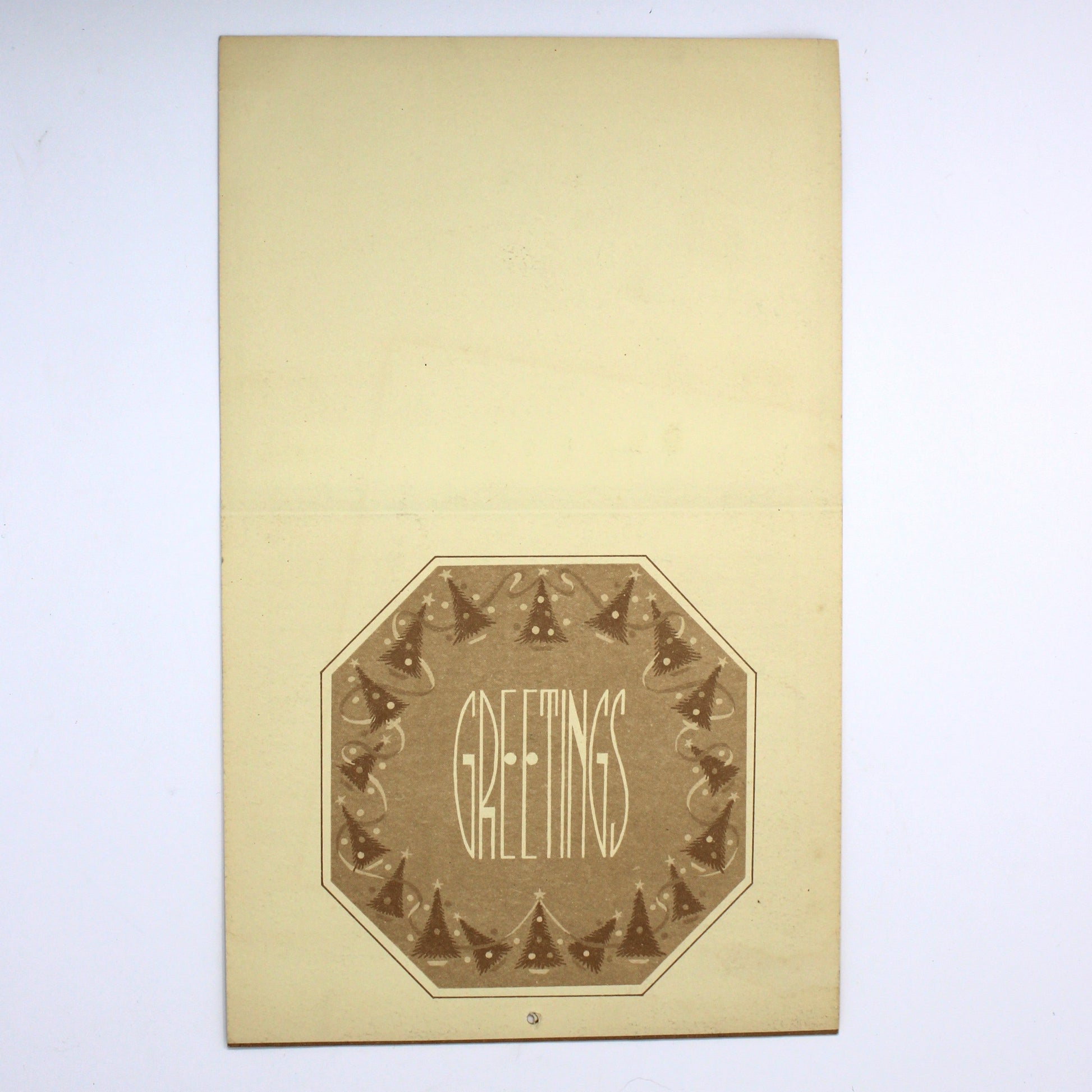 Back view of vintage advertising calendar sample.  Greeting card shaped.  