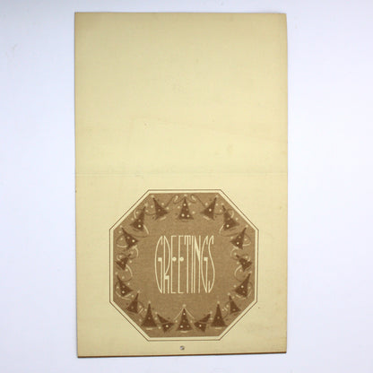 Back view of vintage advertising calendar sample.  Greeting card shaped.  