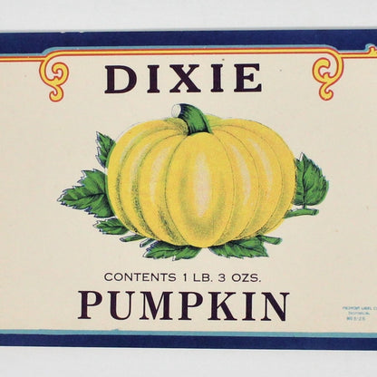 Can Label, Dixie Pumpkin, JJ Lassiter, Georgia, Original, NOS Lithograph, Vintage 1930's Rare