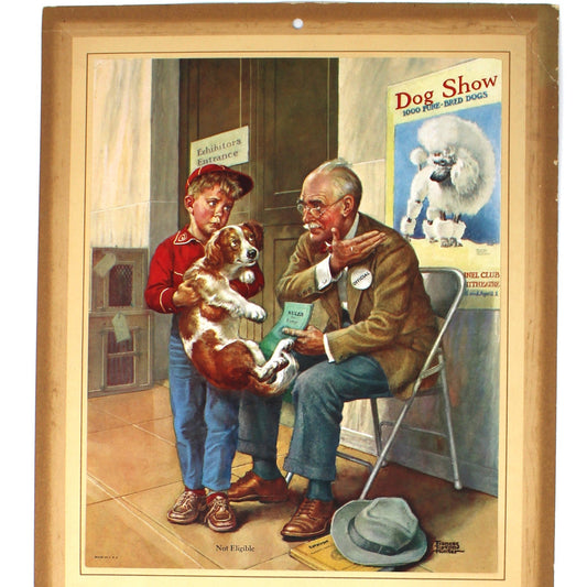 Vintage calendar, salesman sample with illustration by Frances Tipton Hunter.  Boy and Dog in Dog Show,. 1959