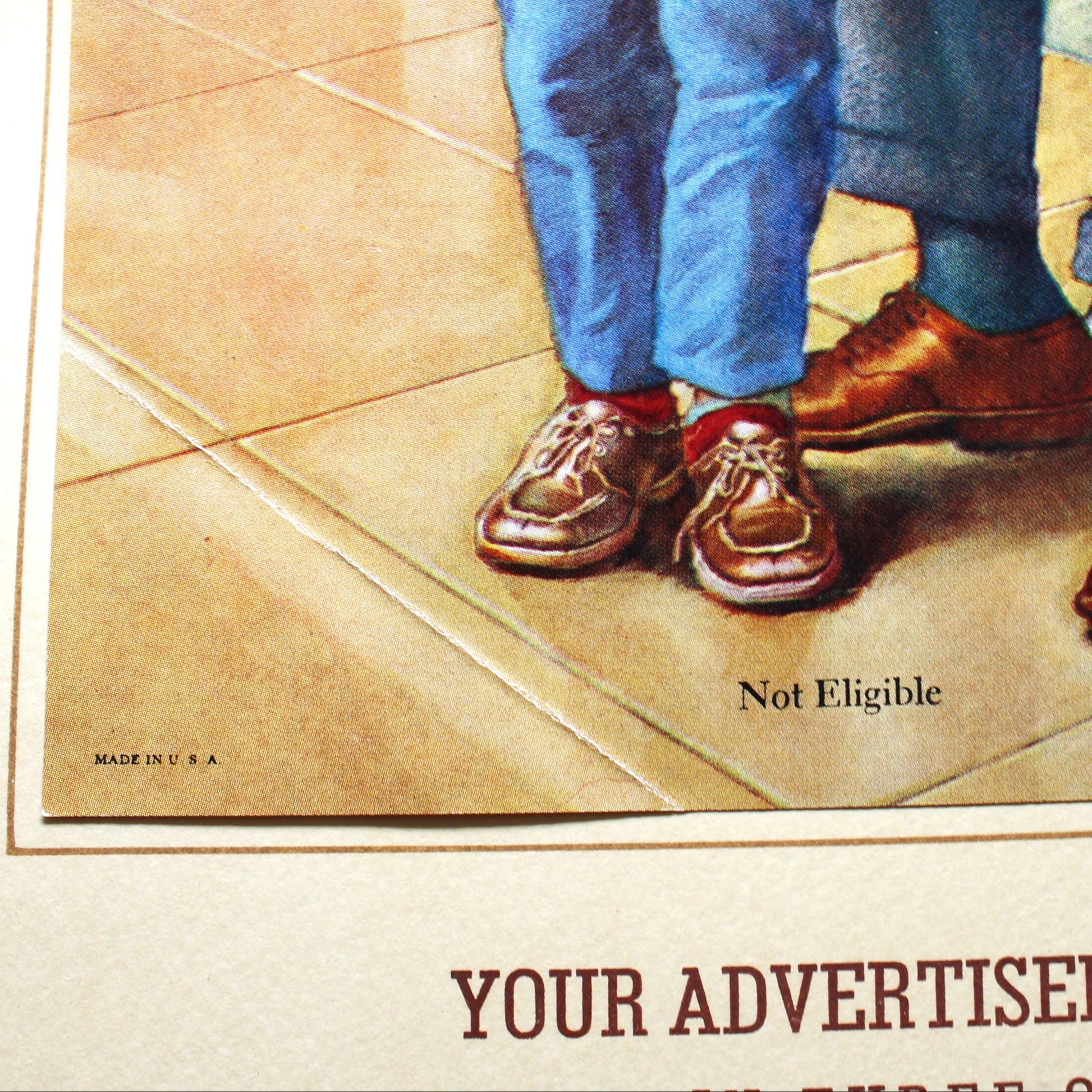 Sample salesman calendar, vintage print Made in USA titled: Not Eligible